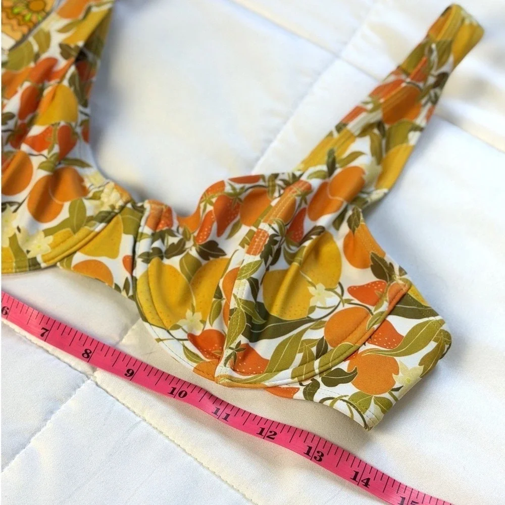 NWT Kulani Kinis Underwire Bikini Top Citrus Yellow Lemon Swim Set Size L
